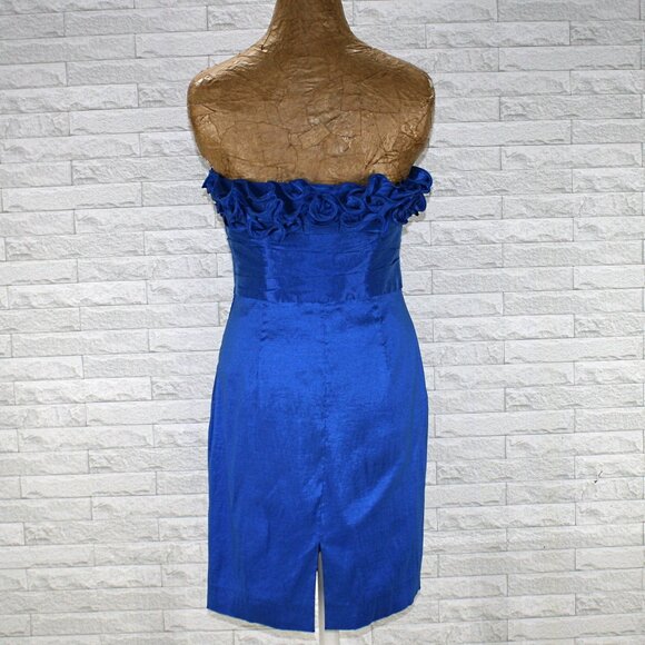CALVIN KLEIN Dress Strapless Ruffle Cocktail Party Royal Blue Satin Mini 6 - Picture 5 of 15